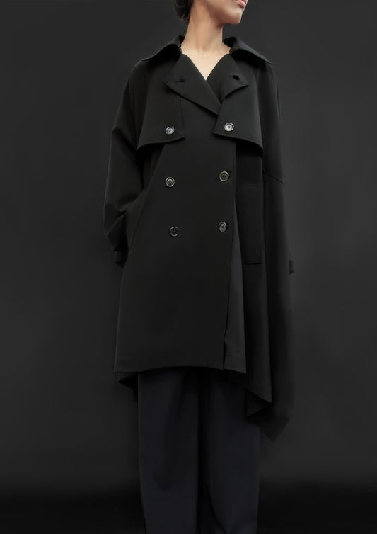 Unisex Virgin Wool Trench Cape Black