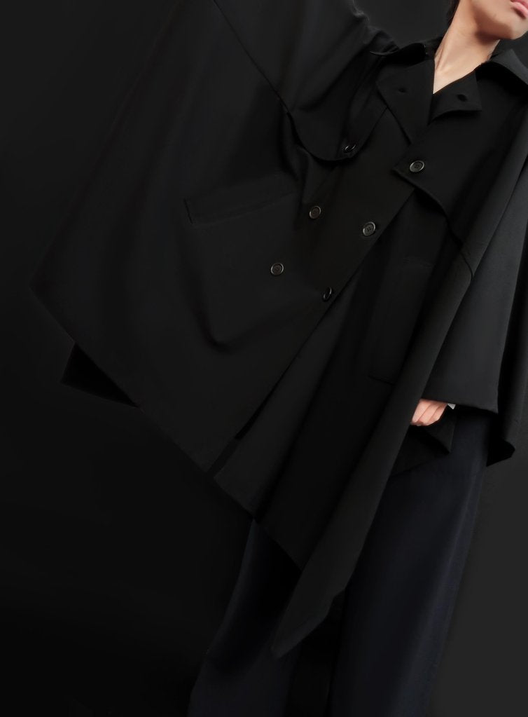 Unisex Virgin Wool Trench Cape Black