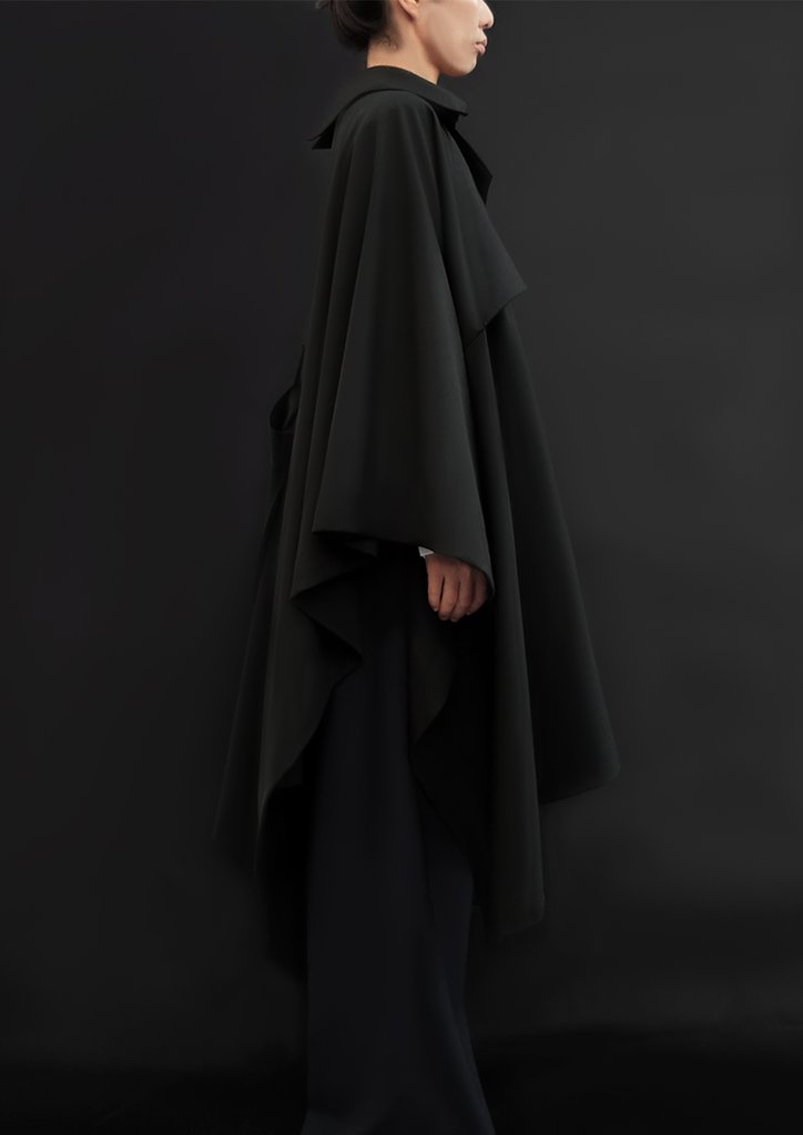 Unisex Virgin Wool Trench Cape Black