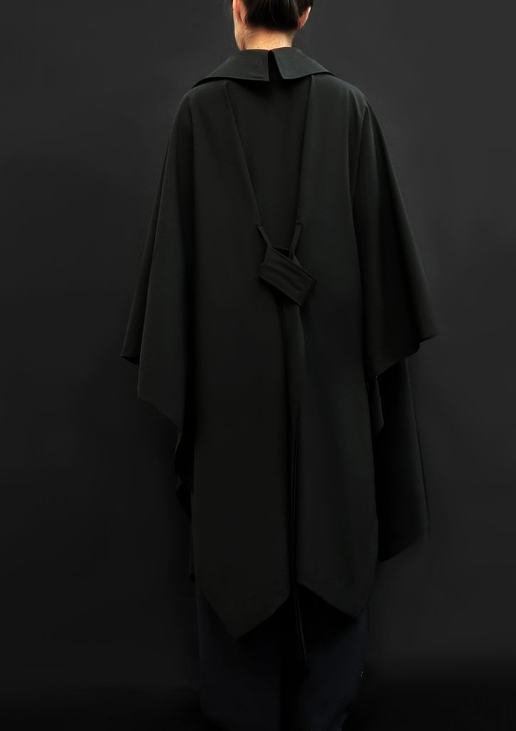 Unisex Virgin Wool Trench Cape Black