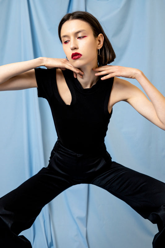 Asymmetric Jersey Top - Black