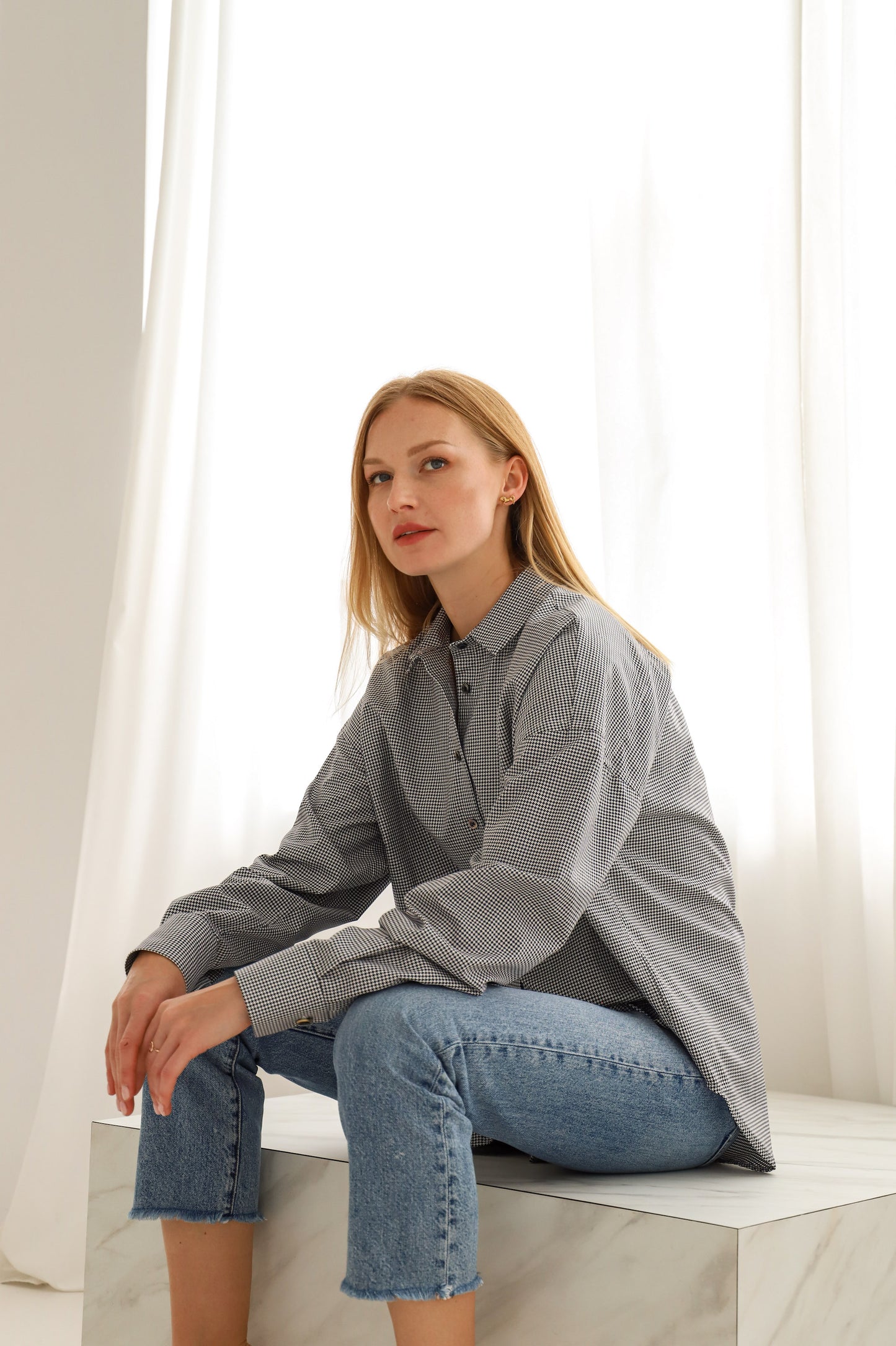 Classic Oversized Houndstooth Shirt