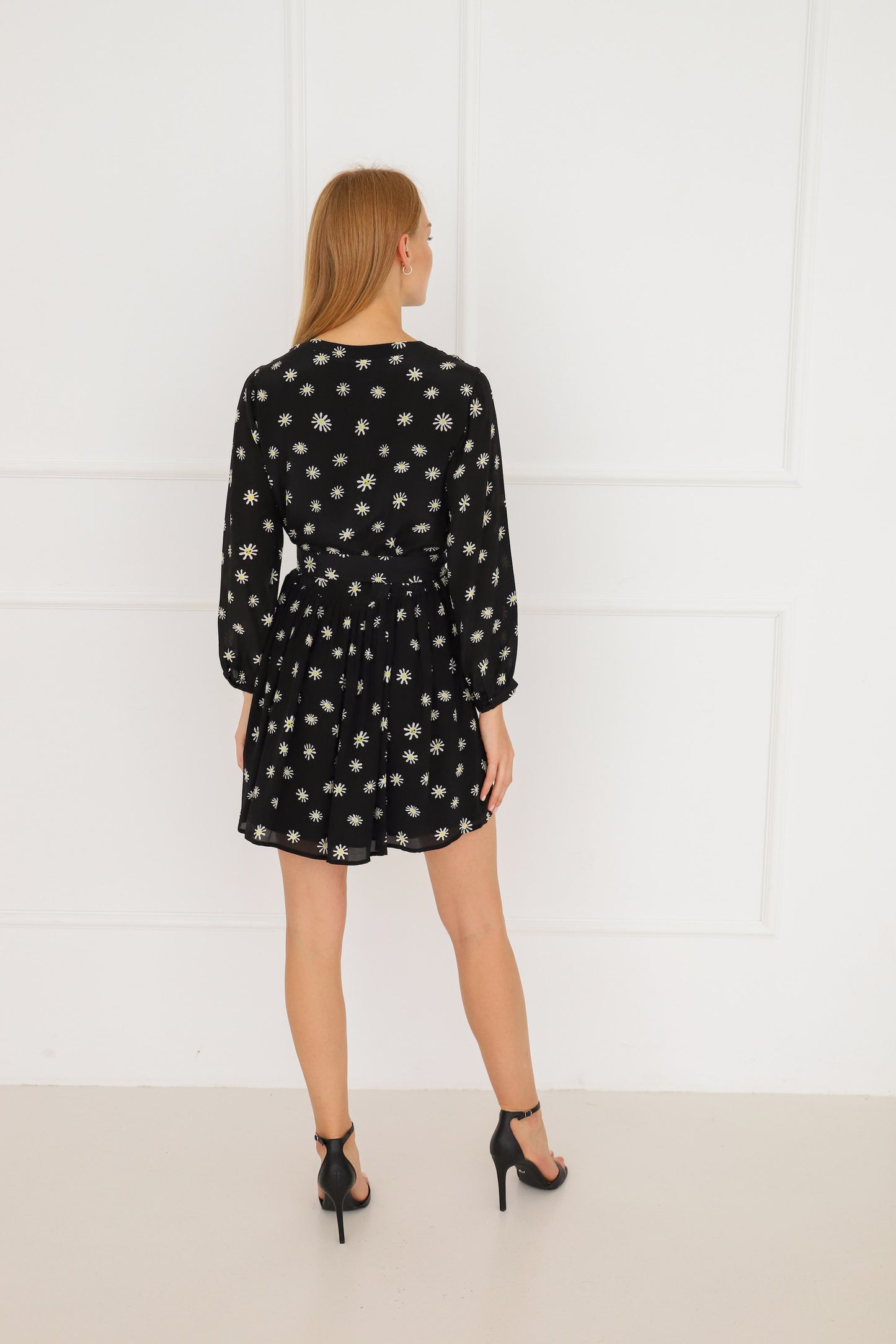 Daisy Print Black Silk Dress