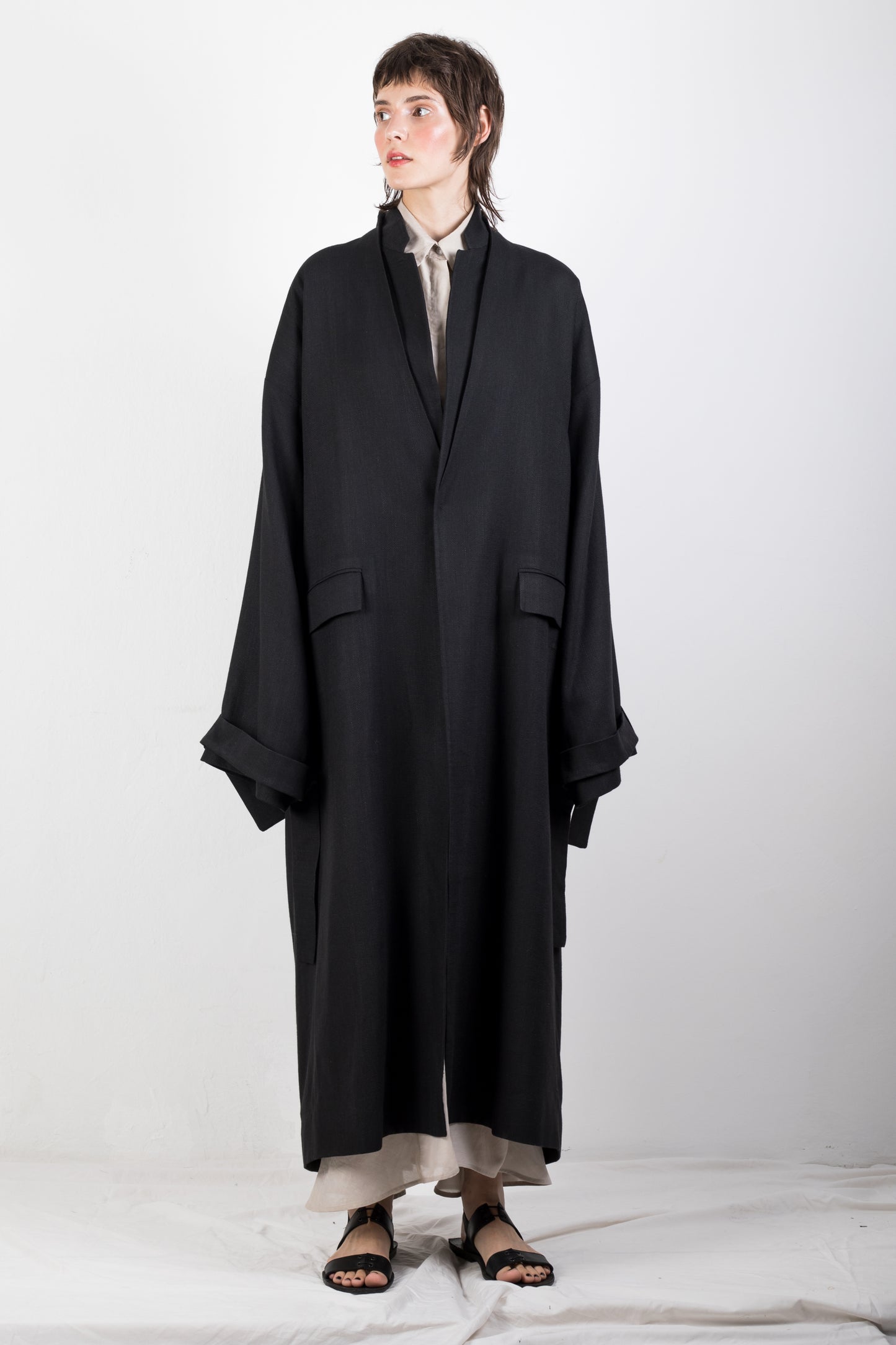 Double Collar Flax Coat Unisex
