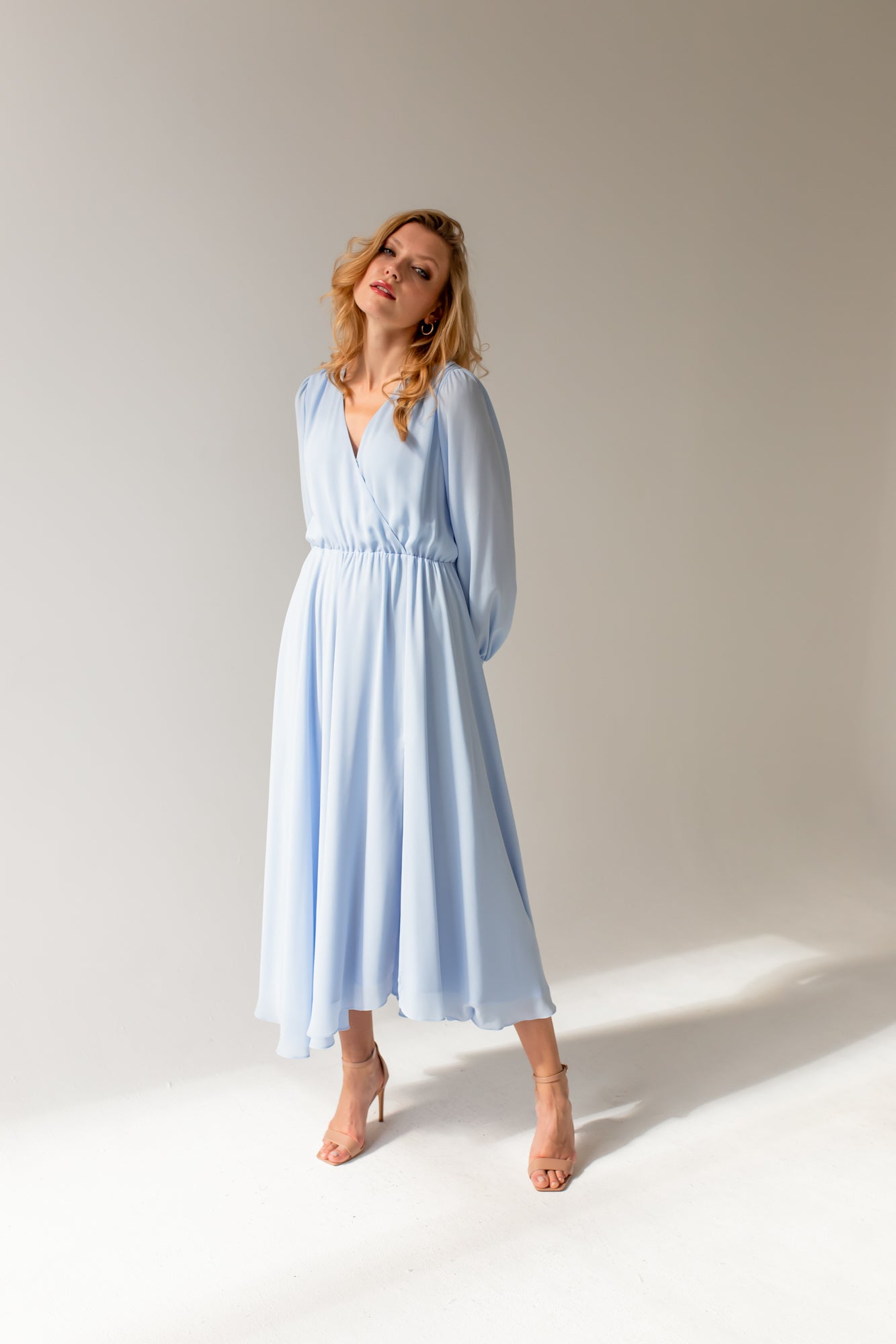 light blue silk dress