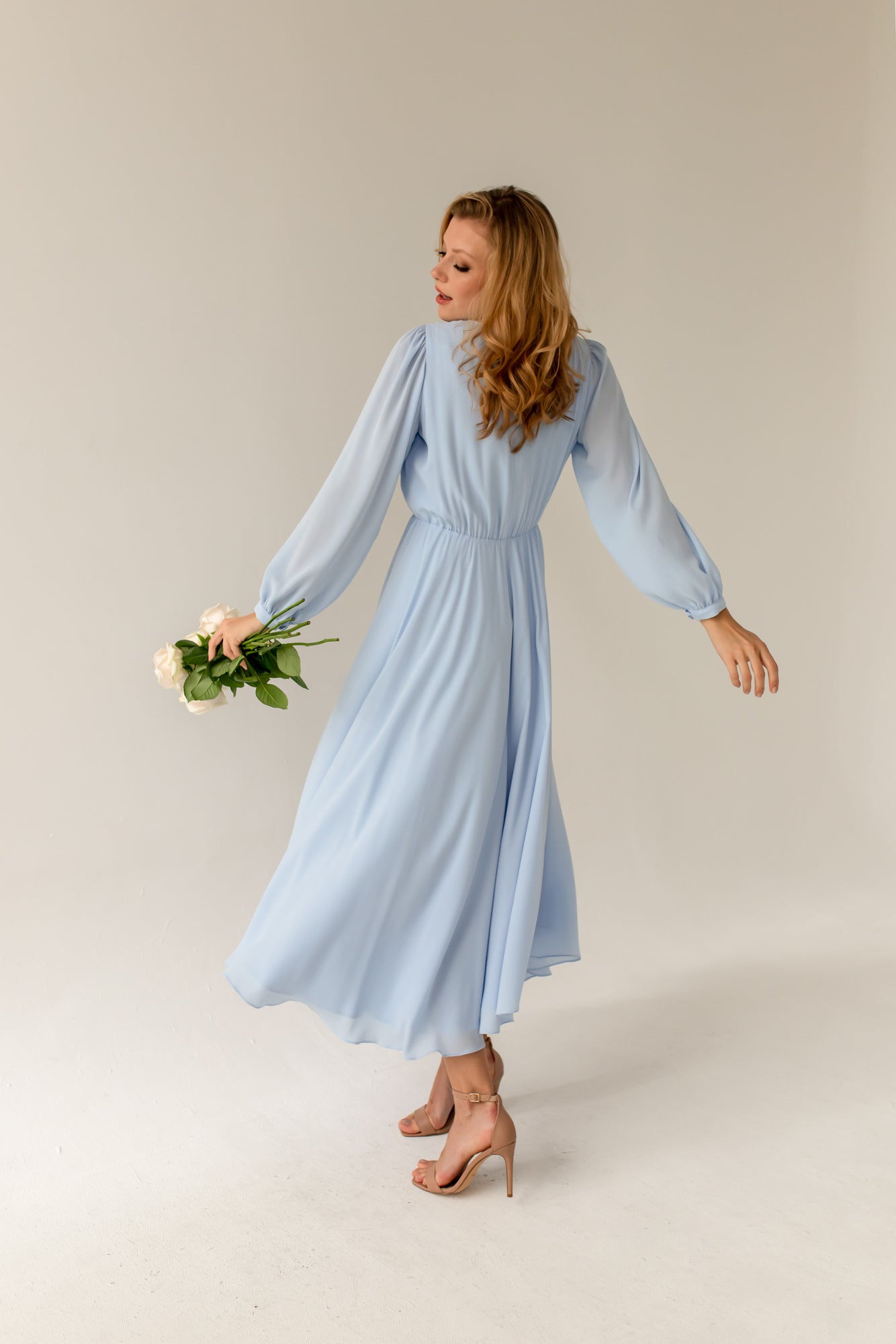 light blue silk dress