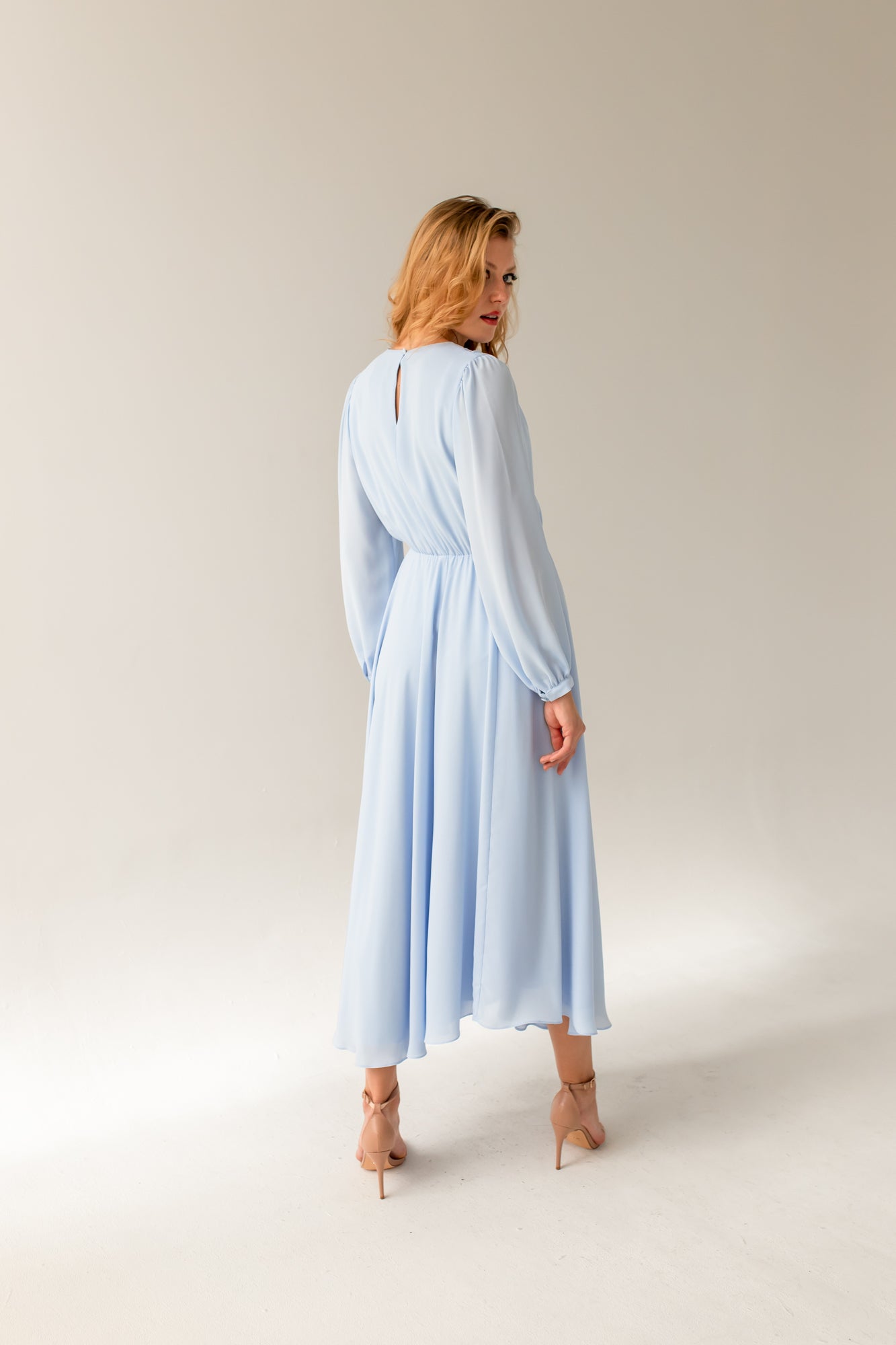 light blue silk dress