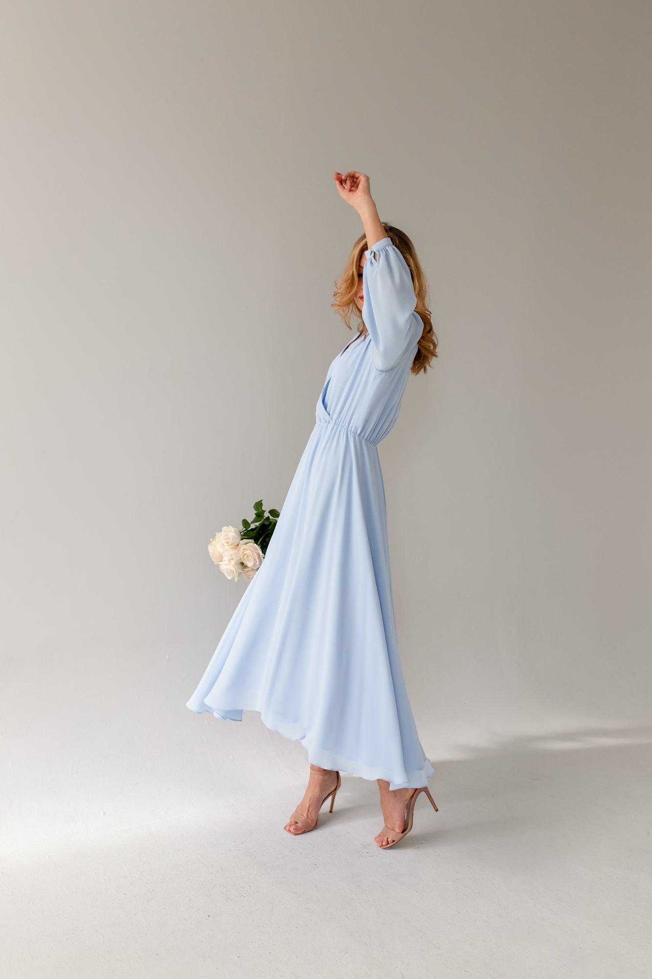 light blue silk dress