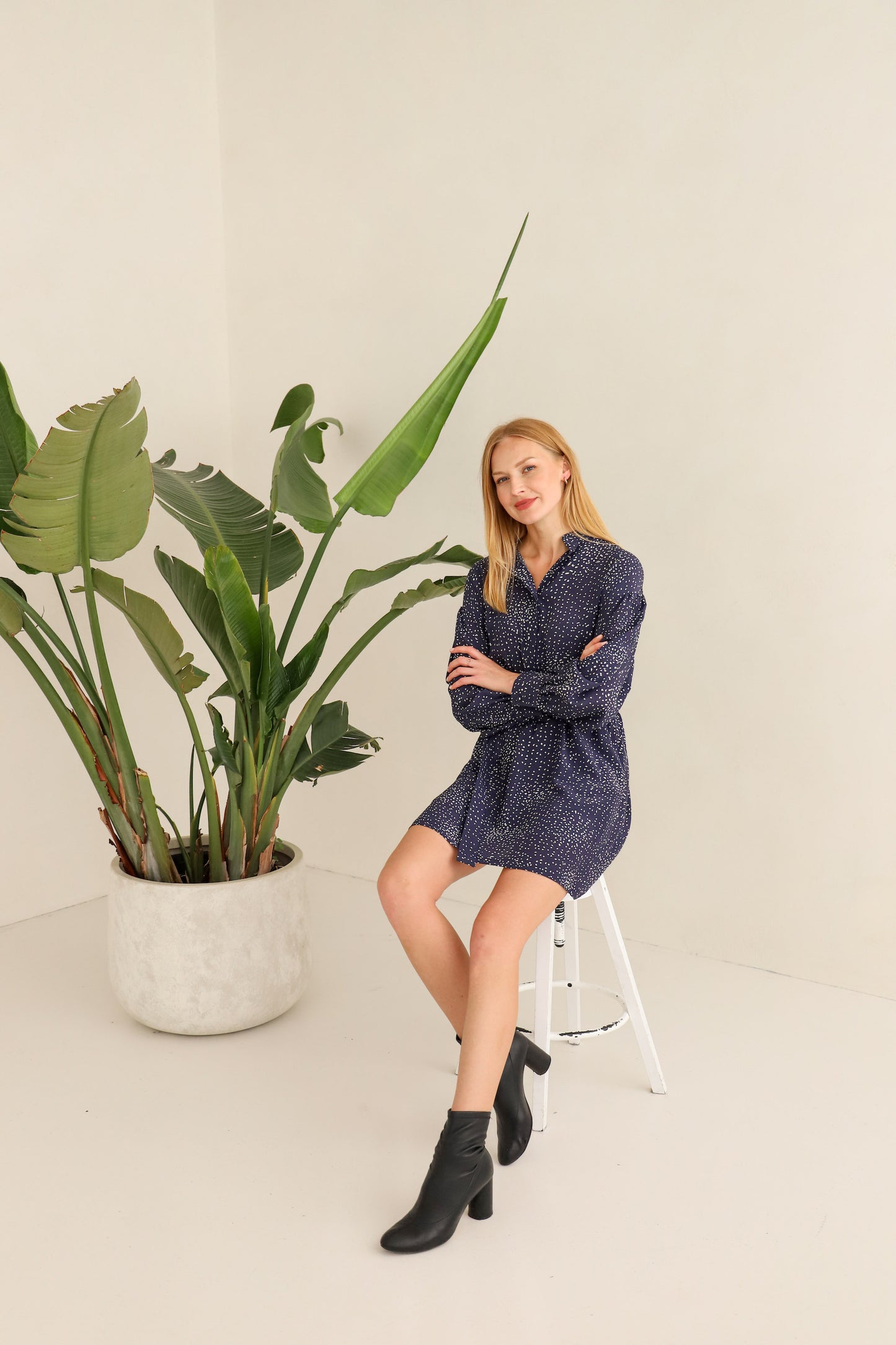 silk dress navy blue dotted