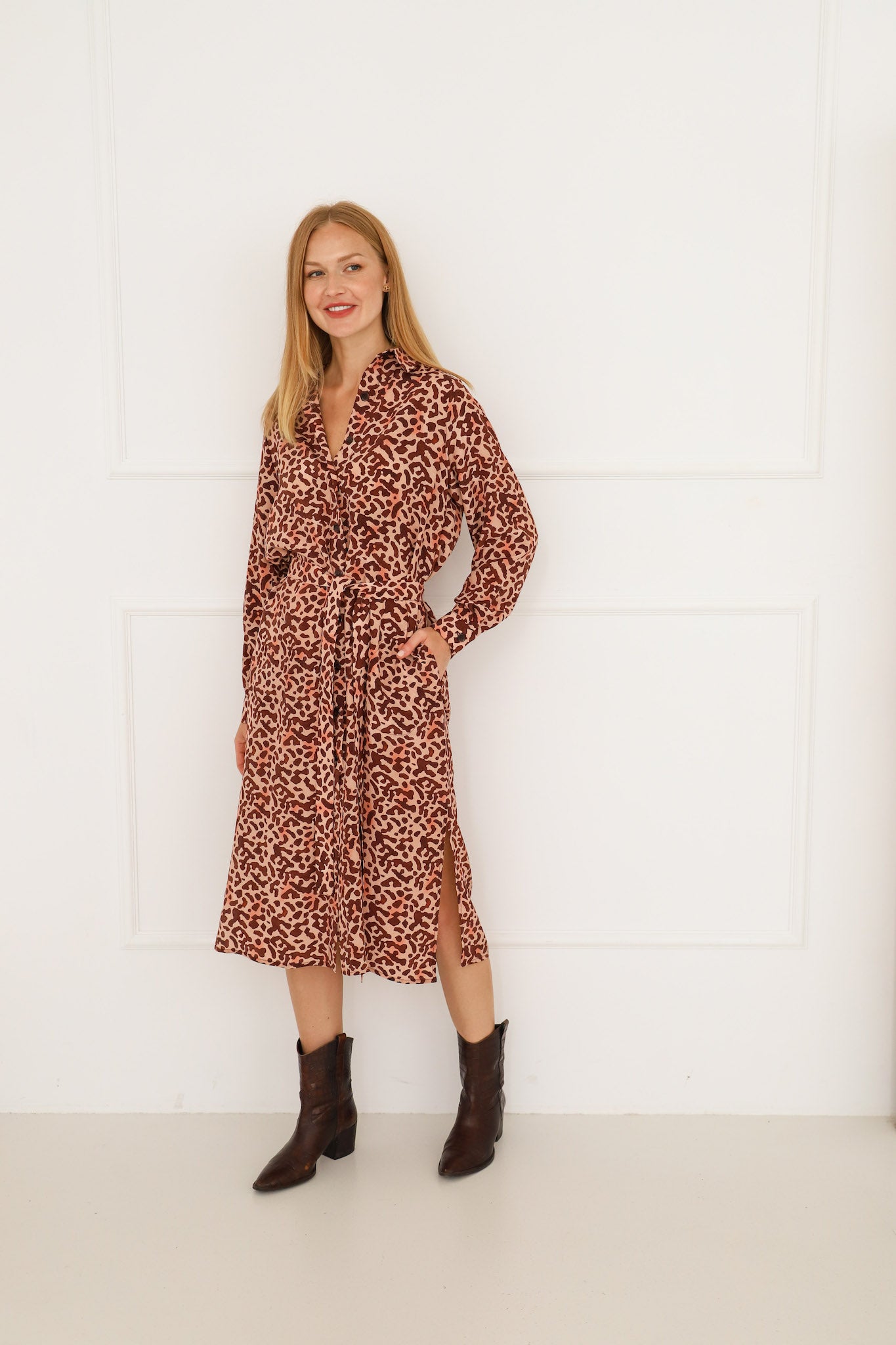 Silk Shirt Dress brown blush pale pink