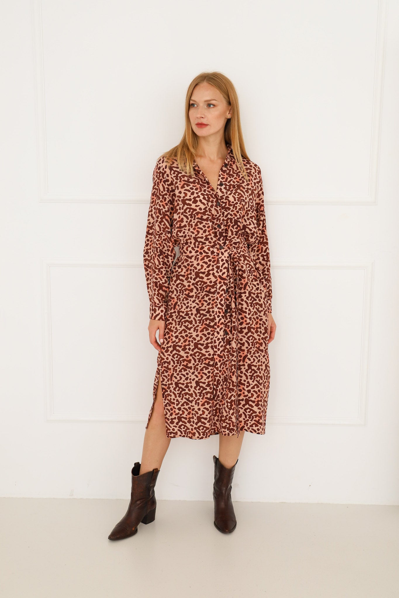 Silk Shirt Dress brown blush pale pink