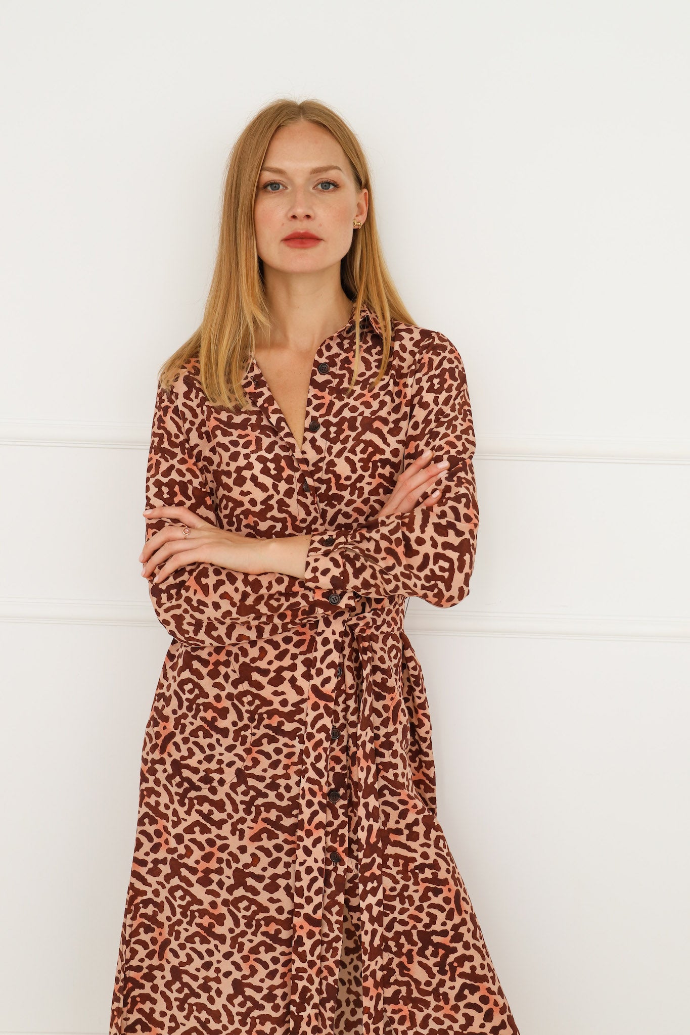 Silk Shirt Dress brown blush pale pink