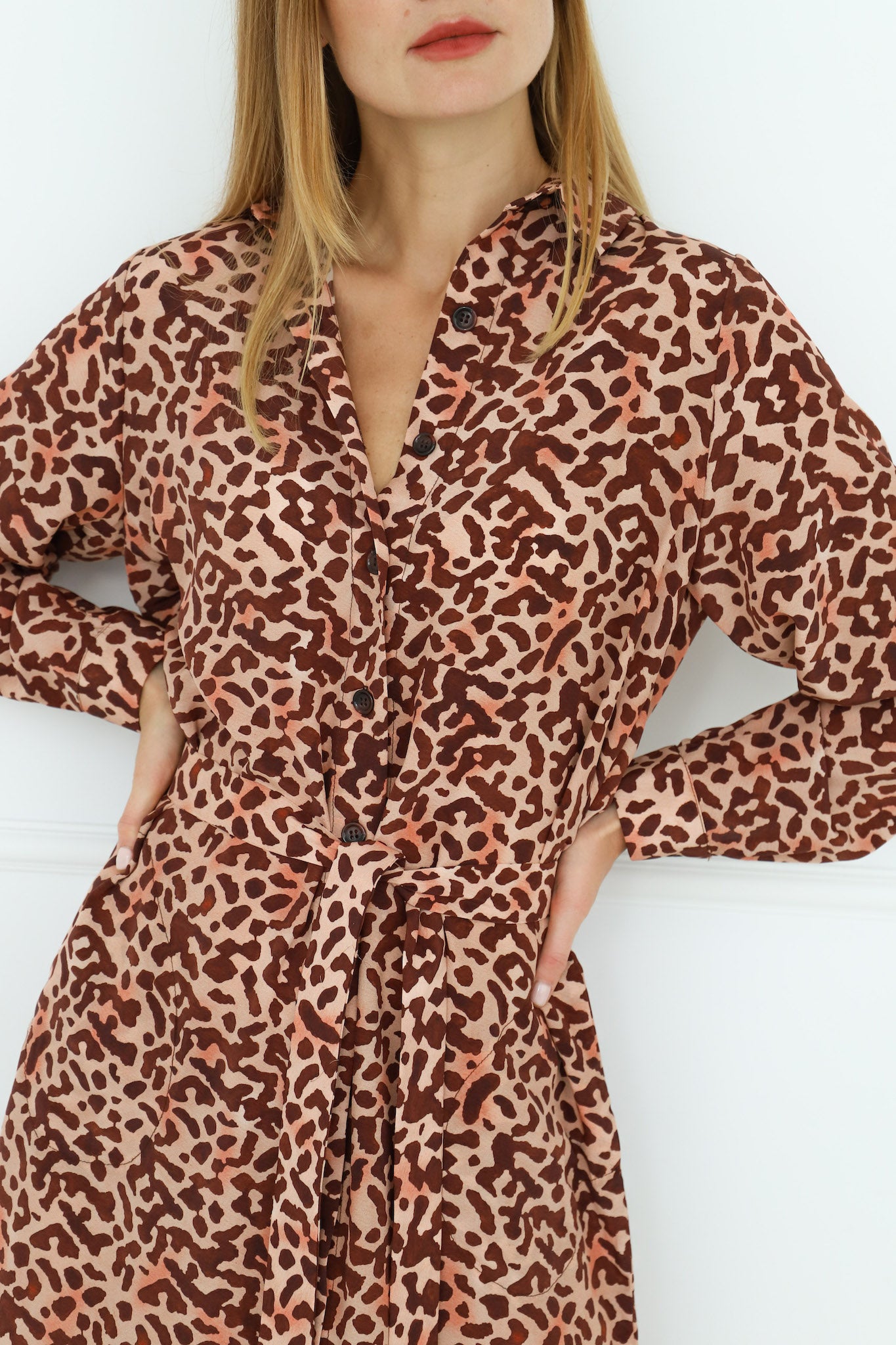 Silk Shirt Dress brown blush pale pink