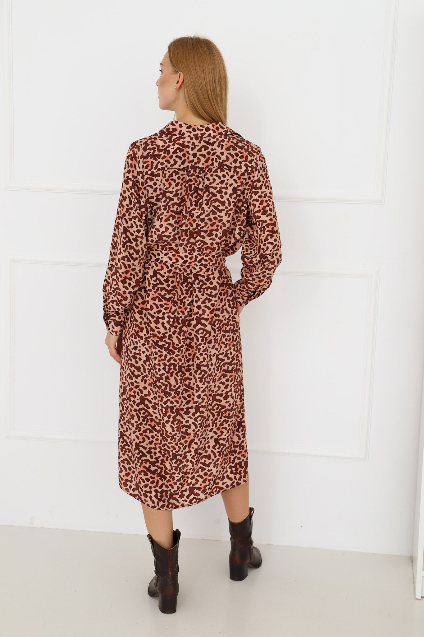 Silk Shirt Dress brown blush pale pink