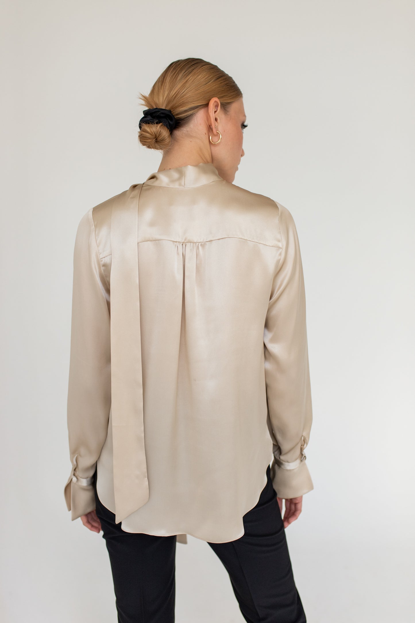 Silk Bow Tie Blouse Beige