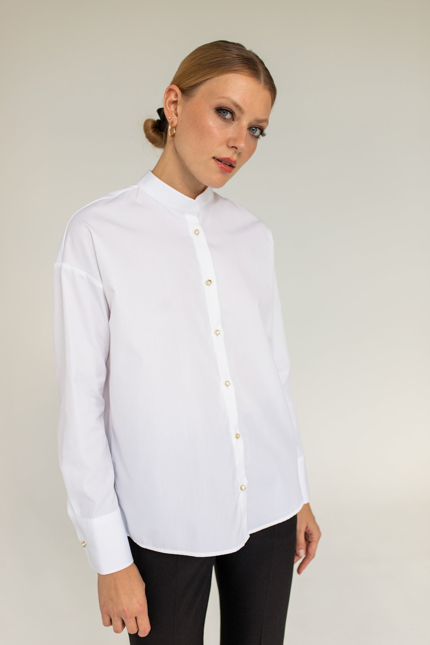 Stand Up Collar White Shirt