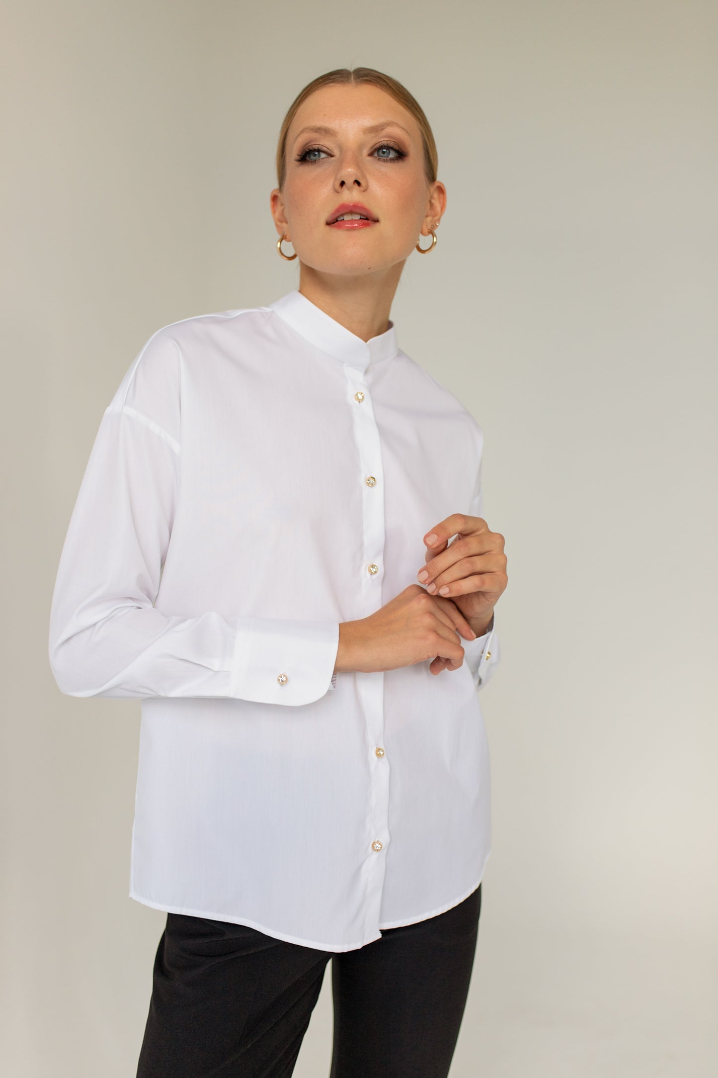 Stand Up Collar White Shirt