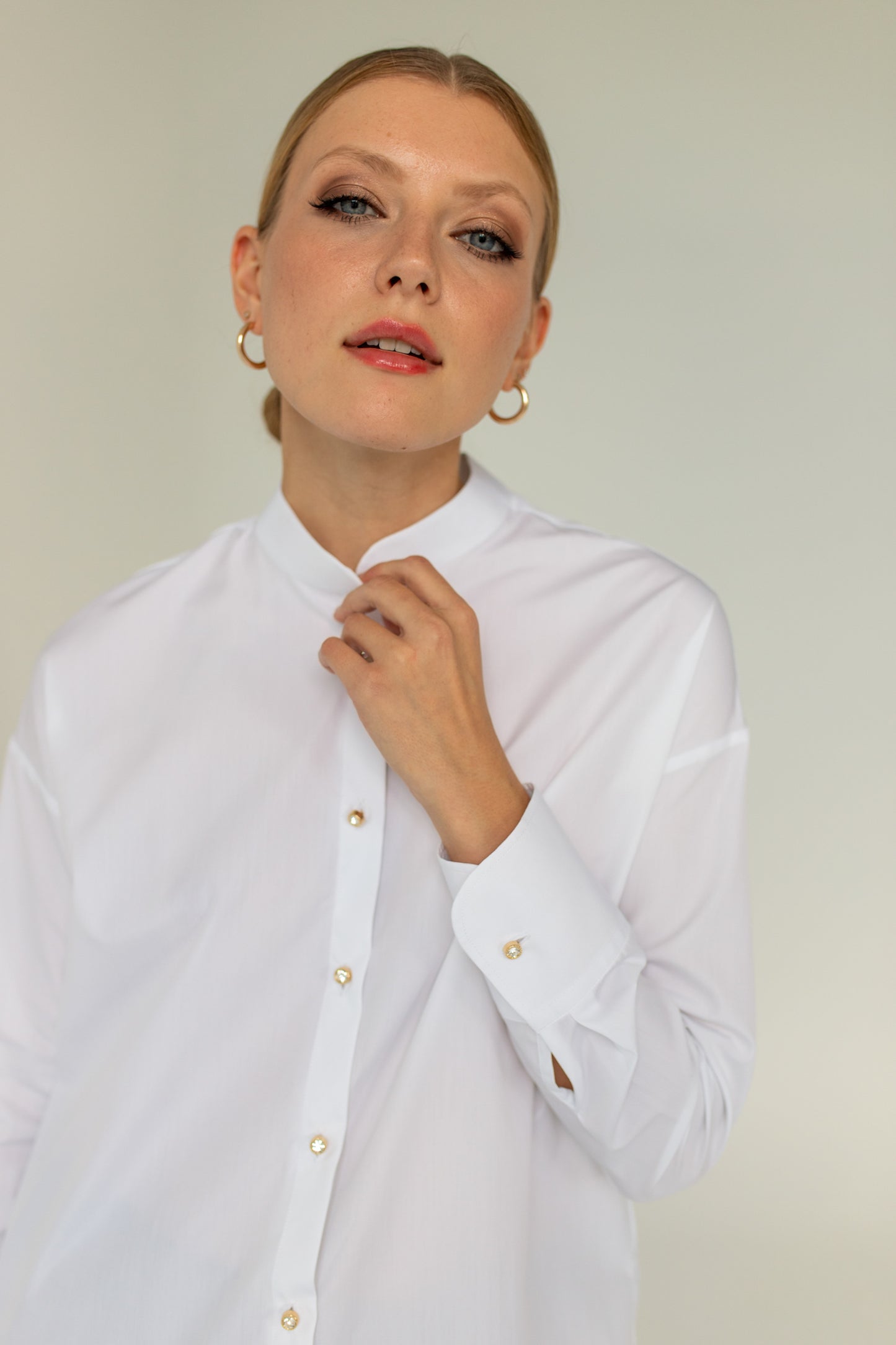 Stand Up Collar White Shirt