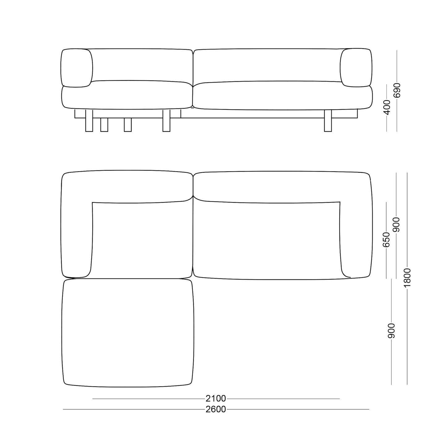 Alchemist Sofa with Chaise Longue - Wool - Camira