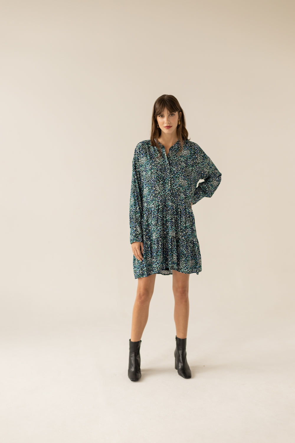 Anais Frills Dress - Green Dots Print