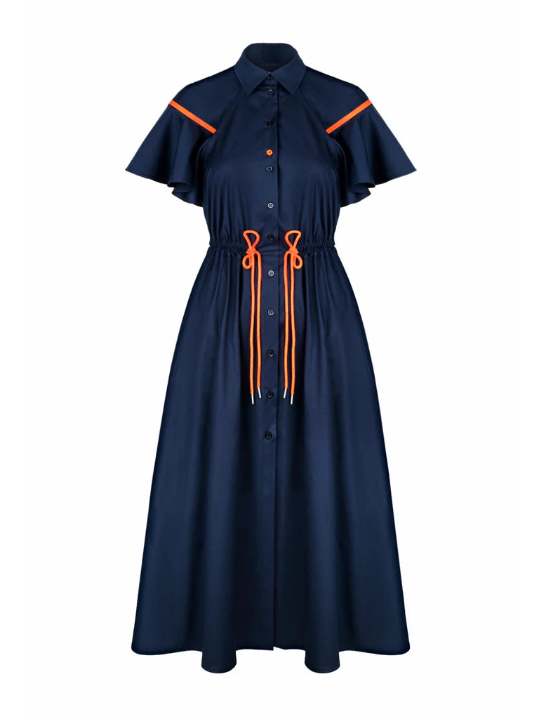 Bell Sleeve Shirt Dress - Navy Blue