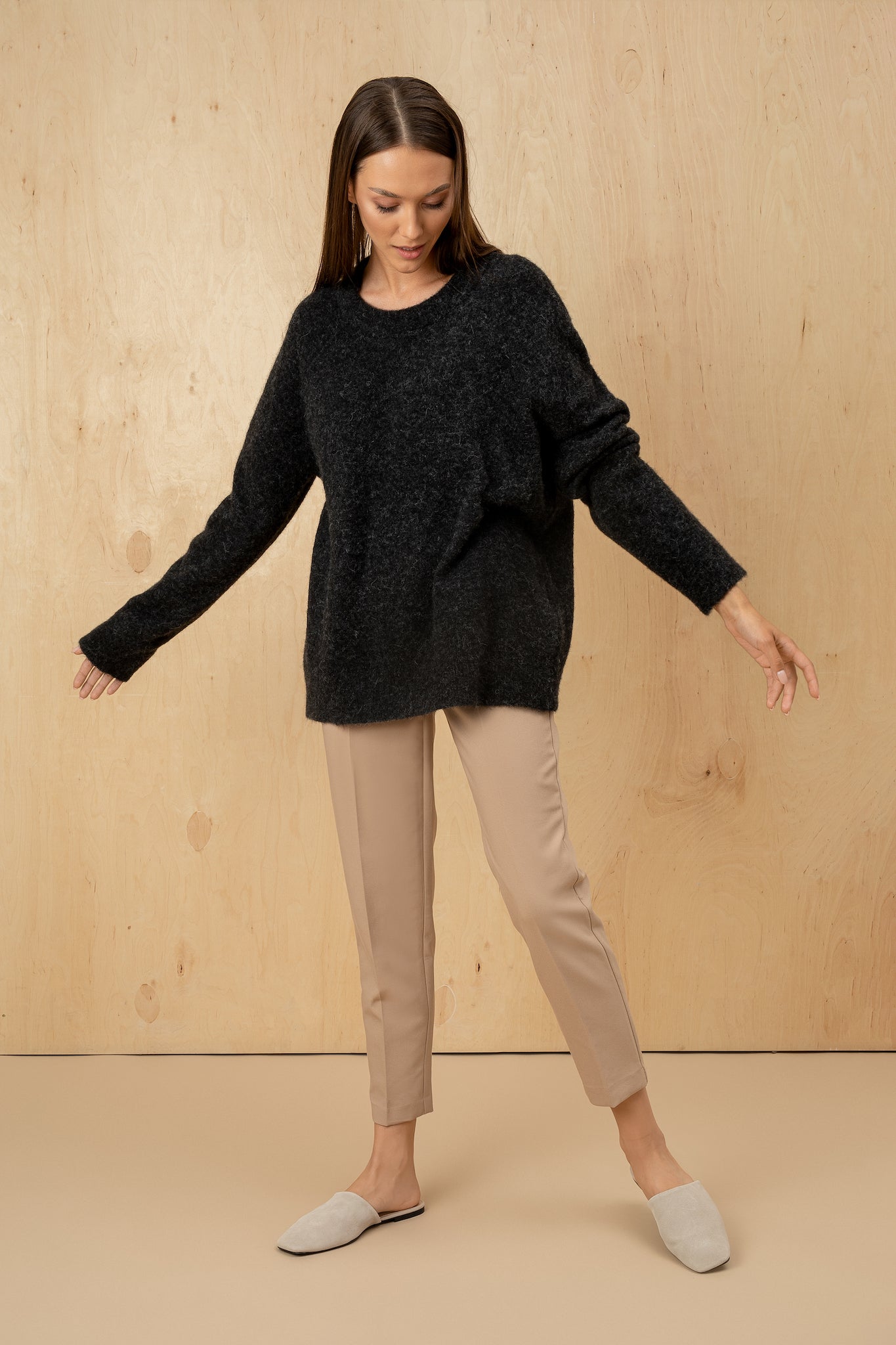 Velvet Wool Sweater Oversized - Black