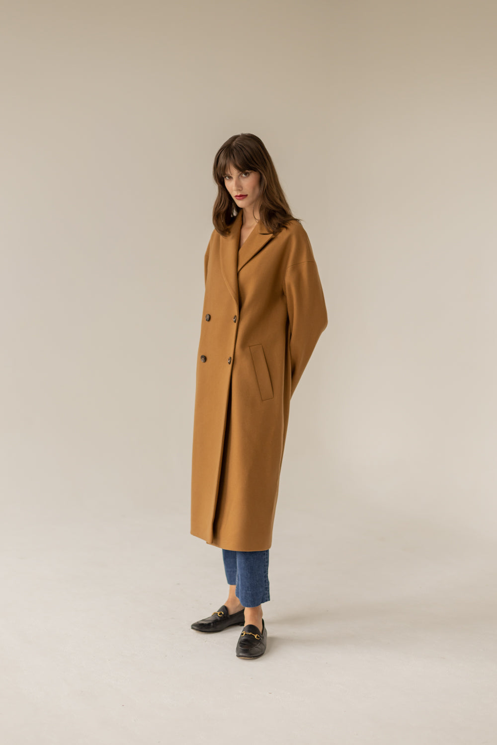 Double Breasted Cashmere Wool Coat - Caramel