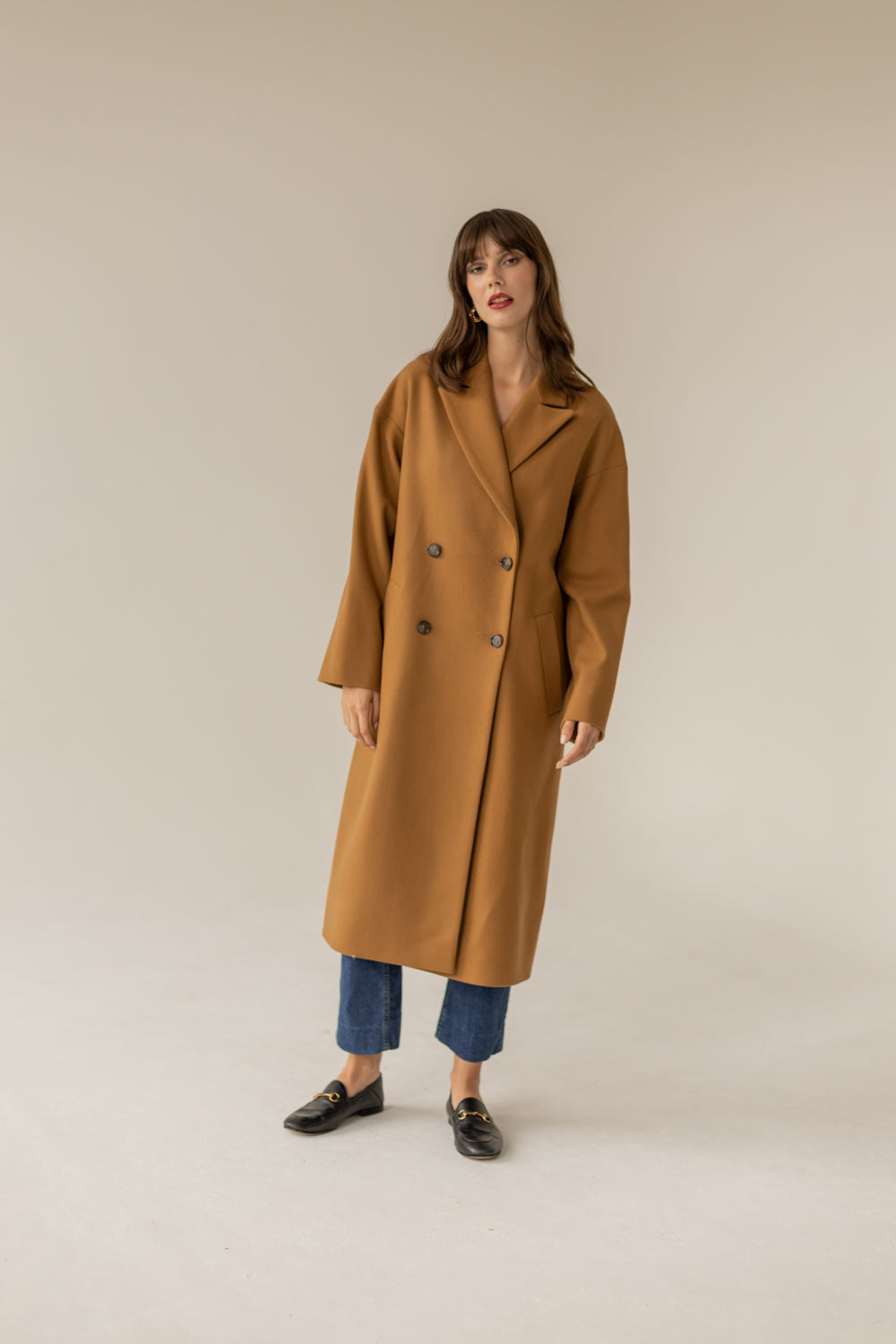Double Breasted Cashmere Wool Coat - Caramel