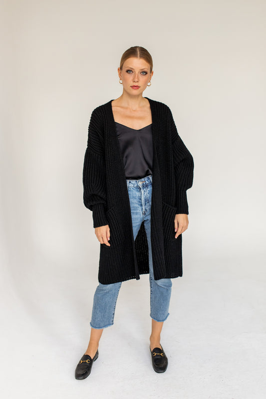 Merino Wool Cardigan - Black