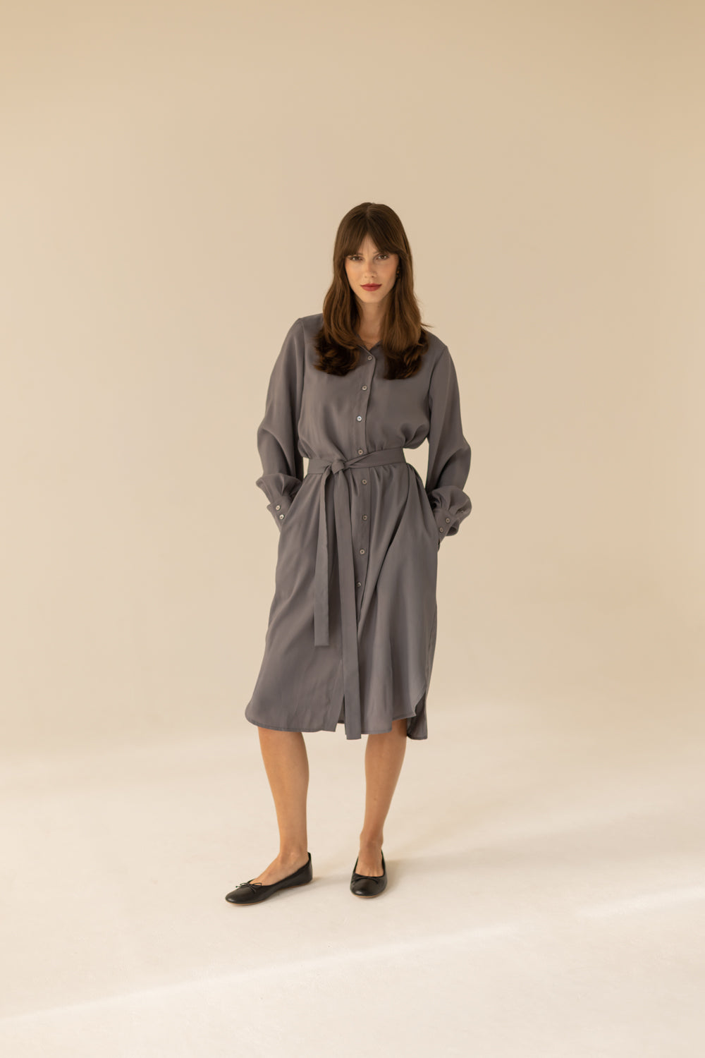 Midi Shirt Dress - Grey