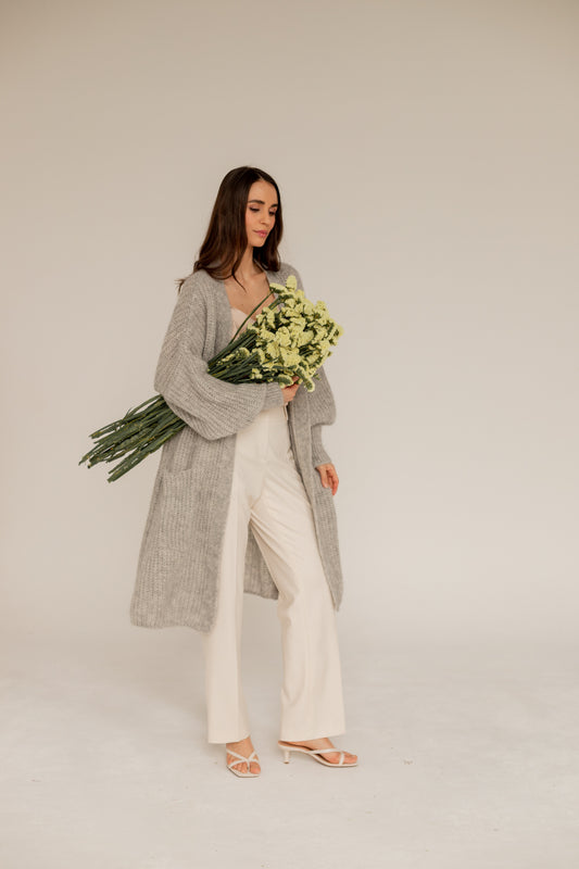 Mohair Alpaca Wool Cardigan - Grey