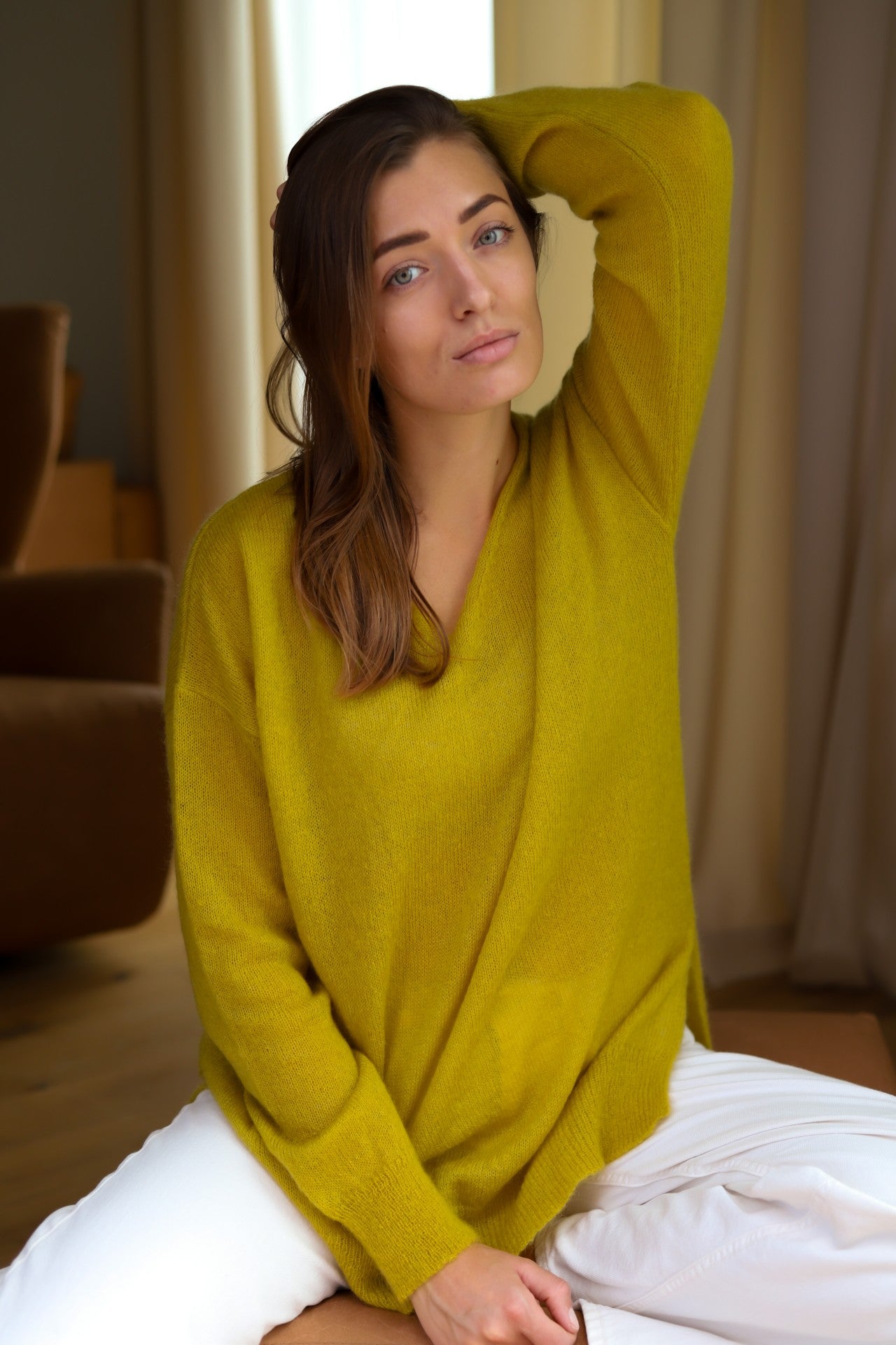 Mohair Wool Triangle Sweater - Mustard Yellow