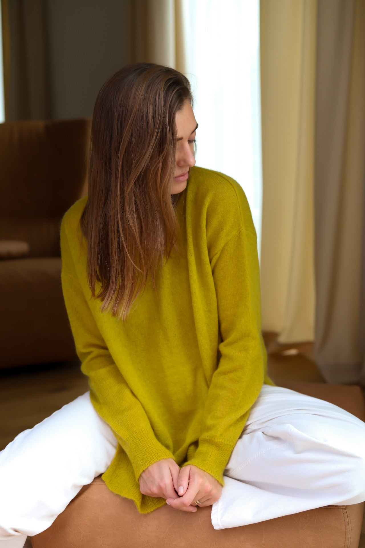 Mohair Wool Triangle Sweater - Mustard Yellow