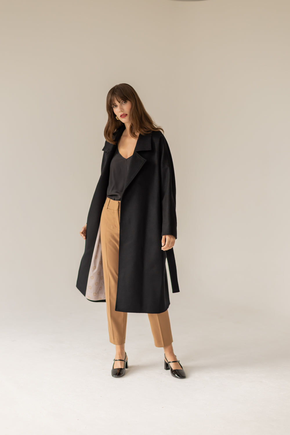Oversized Cashmere Wool Coat - Black