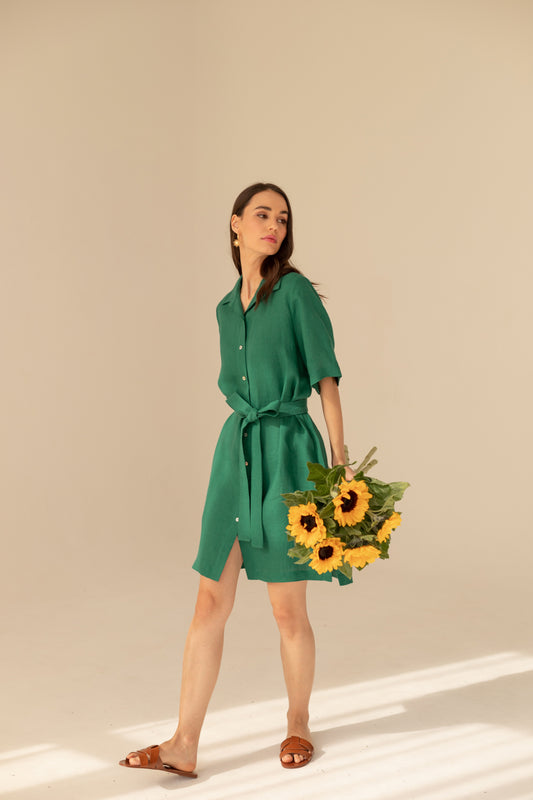 Soleil Linen Dress - Green