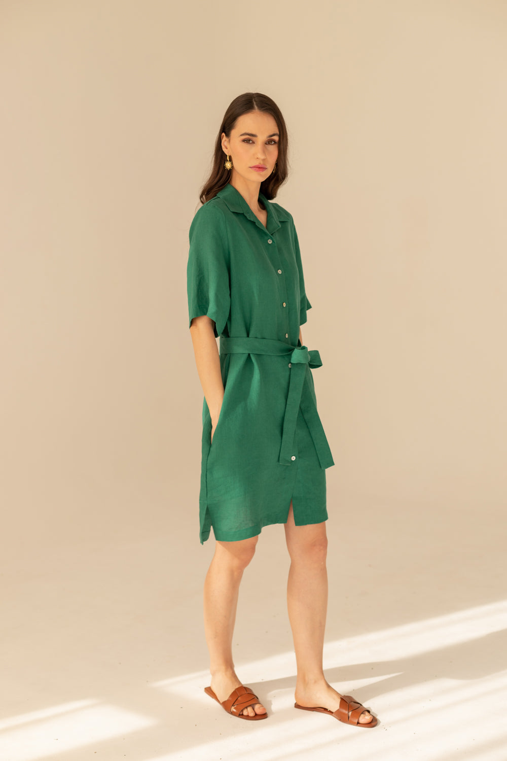 Emerald green outlet linen dress