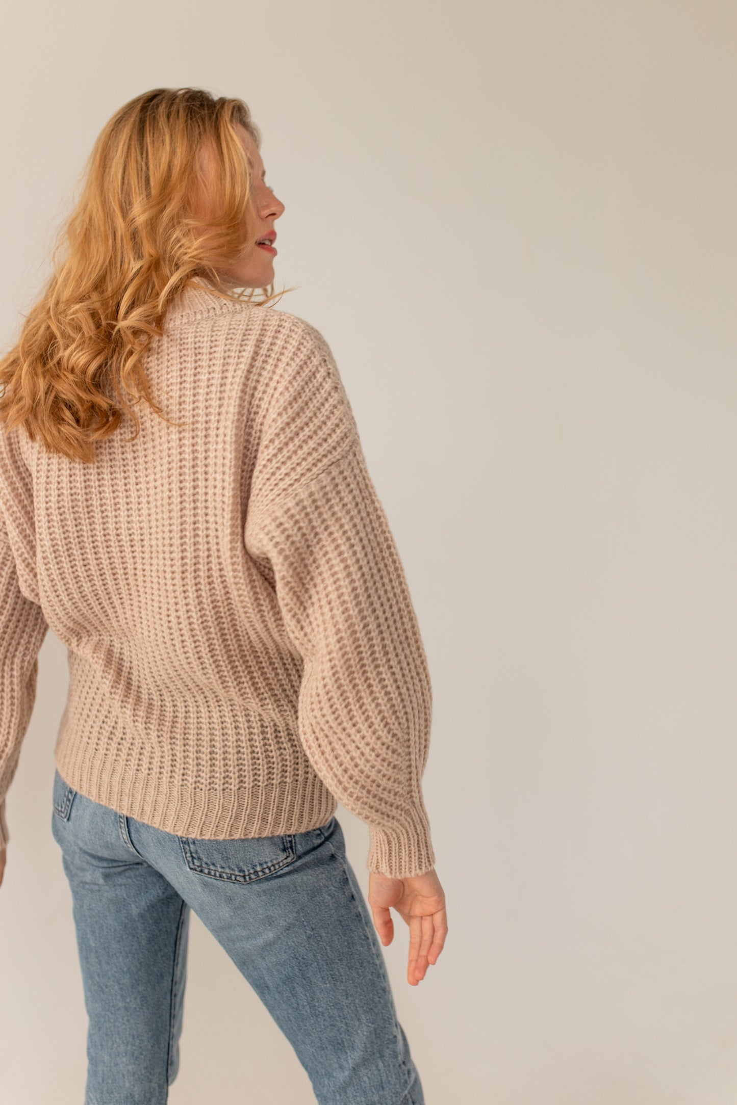 V Merino Wool Sweater- Beige