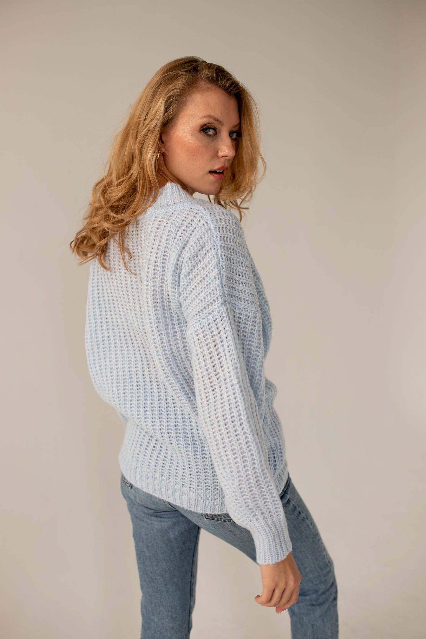 V Merino Wool Sweater- Blue
