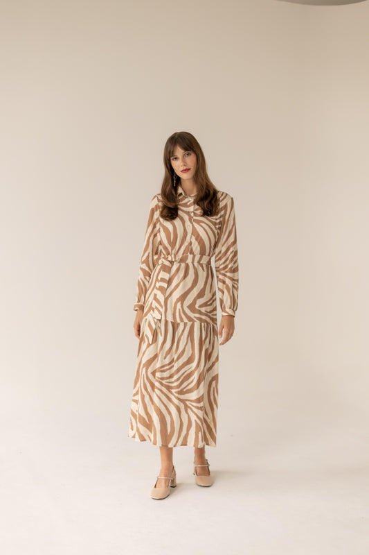 Zebra Long Dress - Caramel Print
