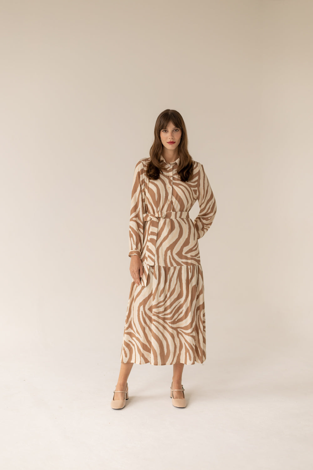 Zebra Long Dress - Caramel Print