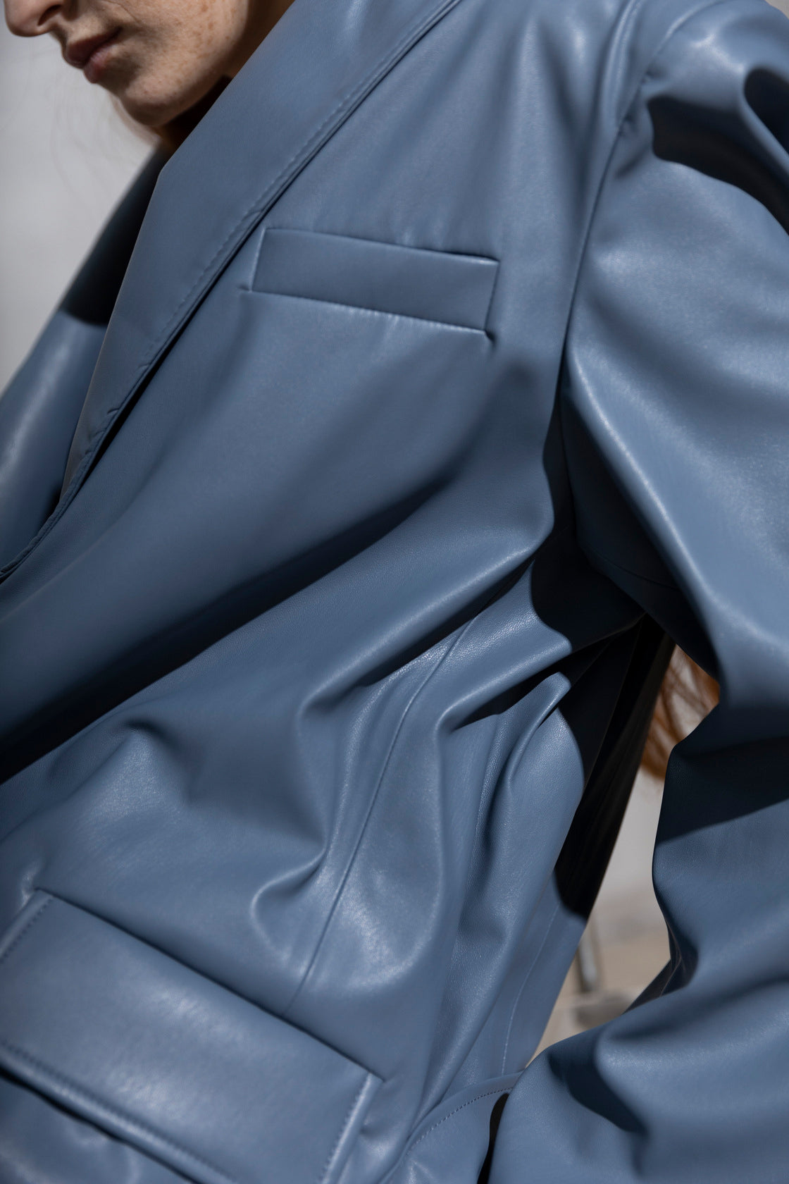 RARE Oversized Blue/Gray Vegan Leather Blazer