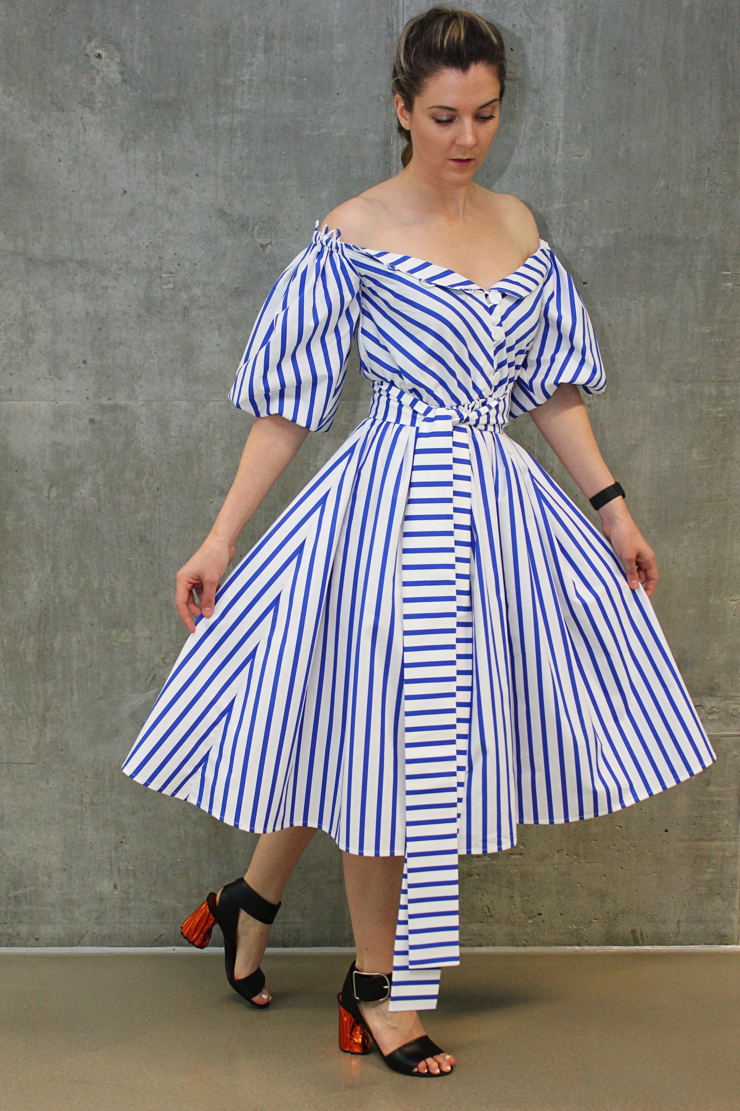 Striped off-Shoulder Dress