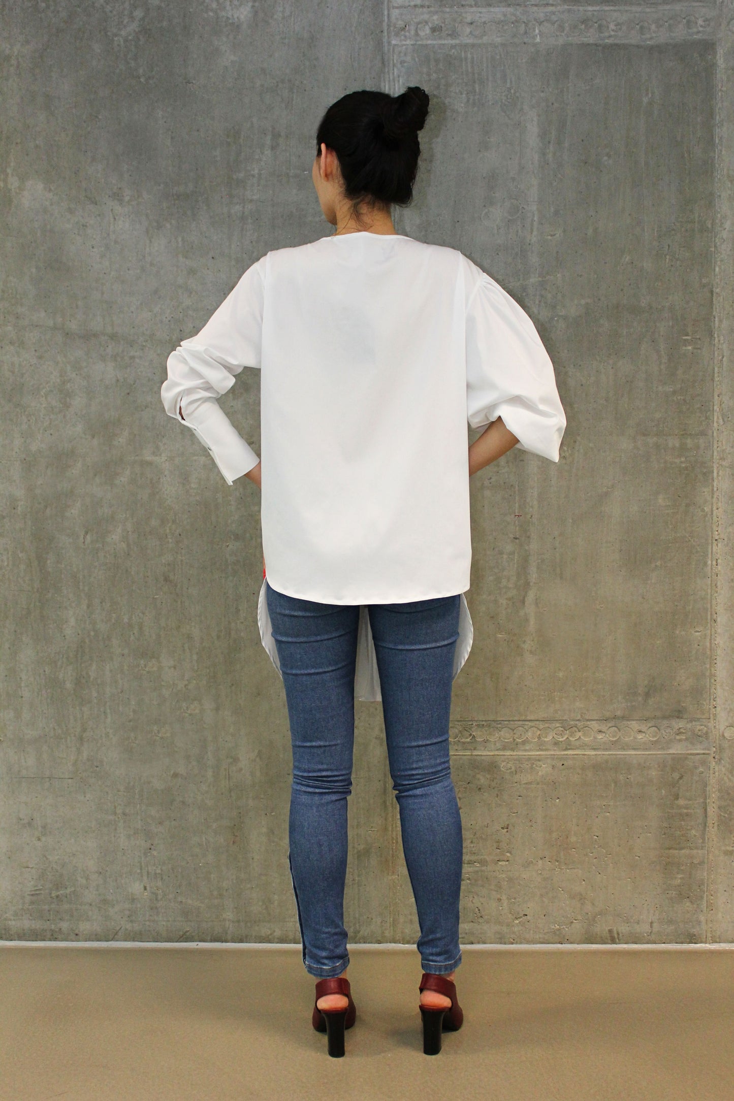 Asymmetric White Shirt With Oversized Right Sleeve