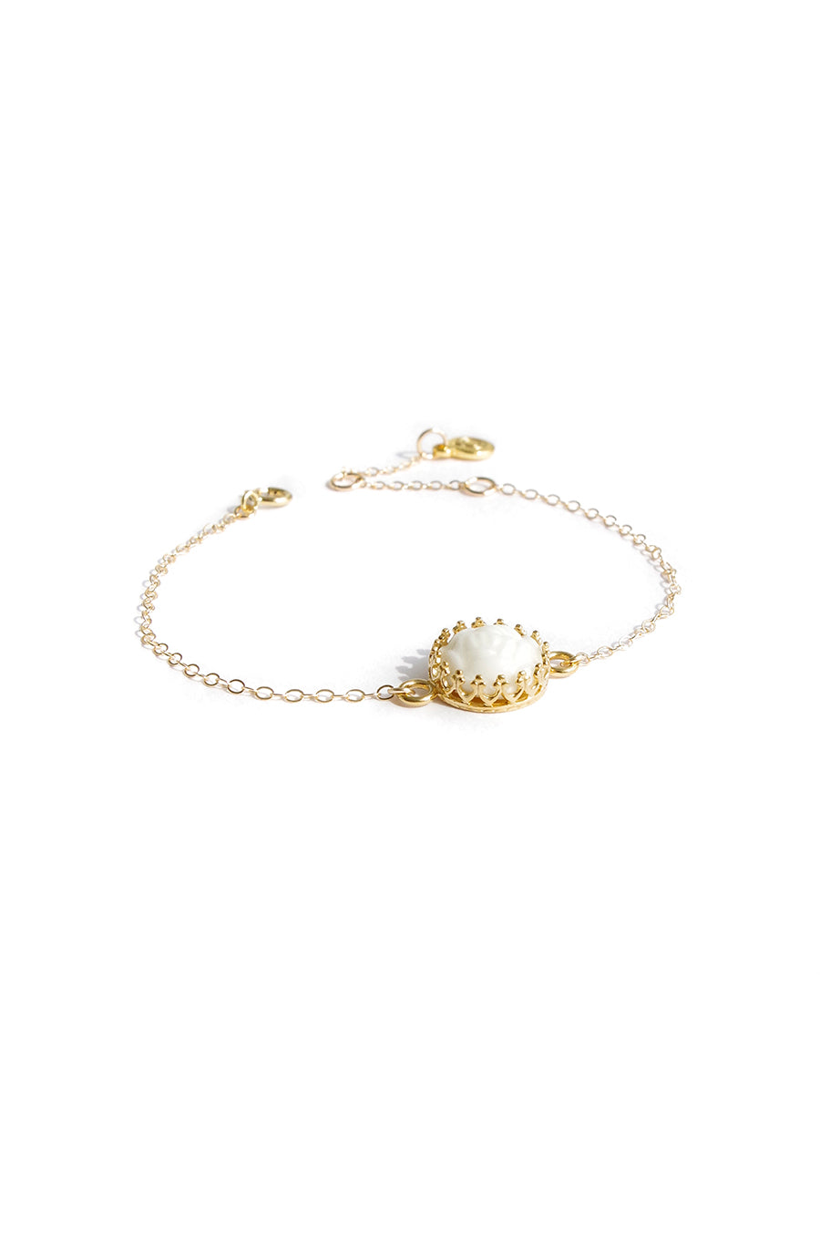 Mini Porcelain Rose Charm Gold-Filled Bracelet