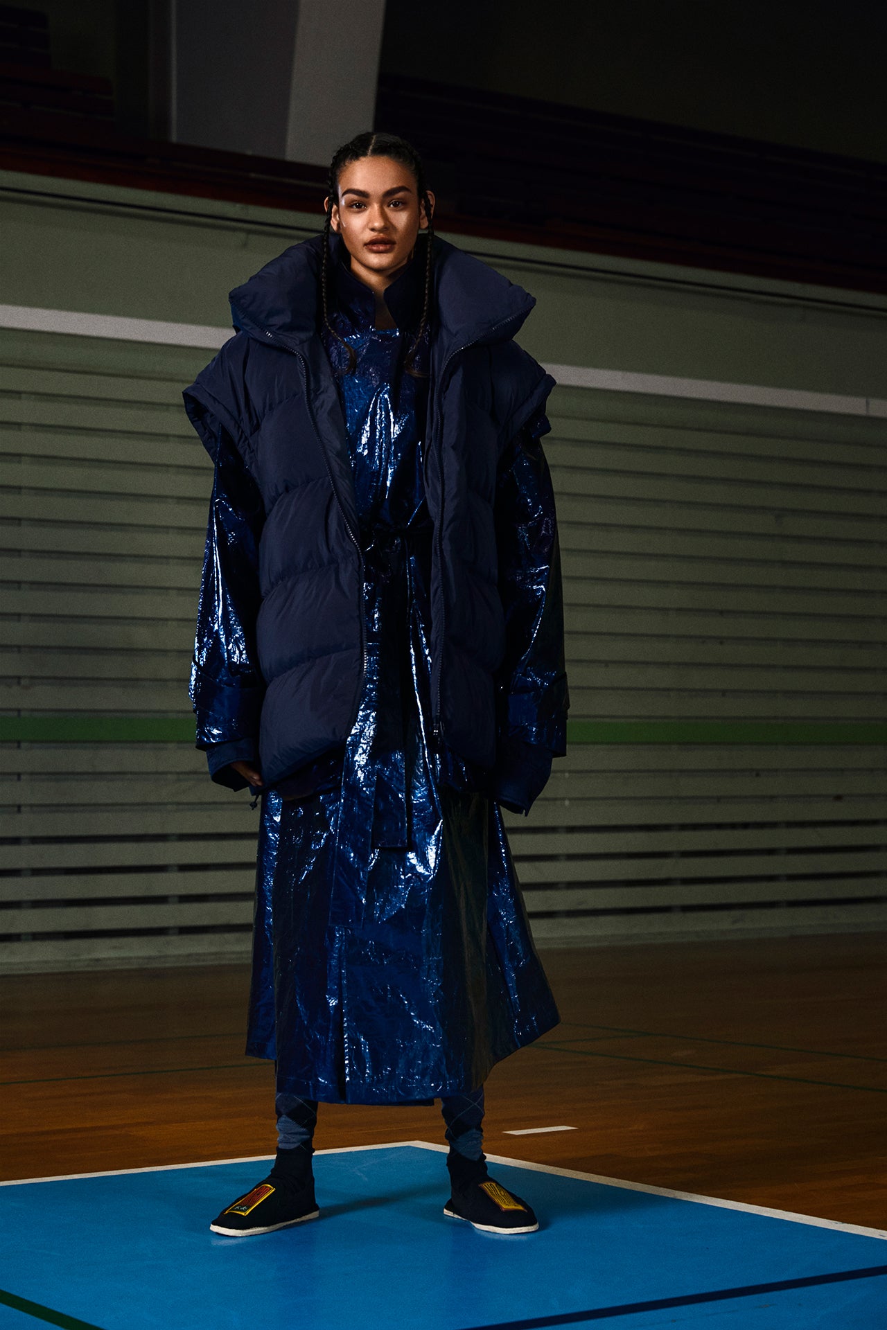 Blue Wrinkled Moon Trench Coat