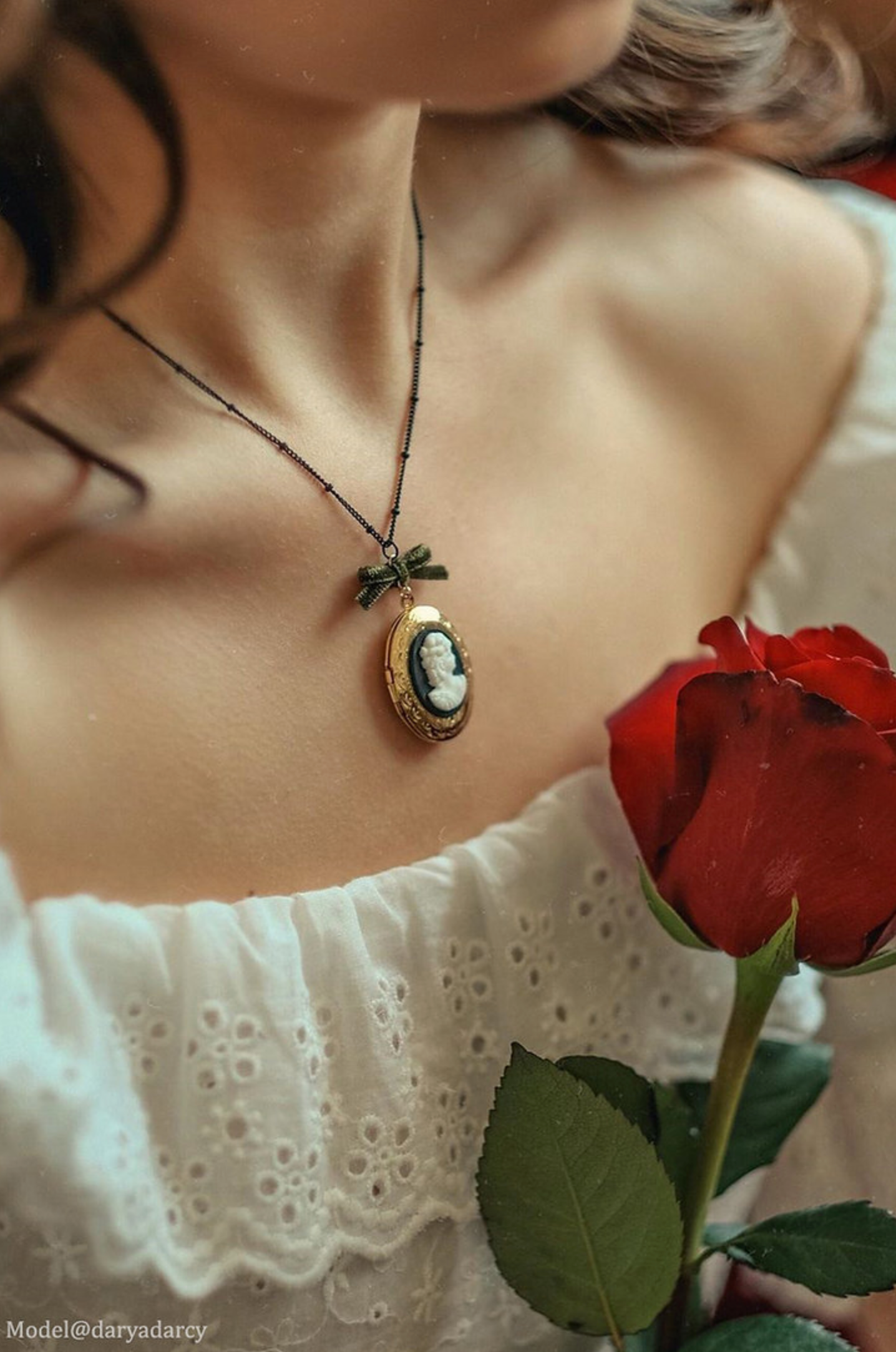 Dark Romance Goddess Oval Porcelain Cameo Locket Necklace