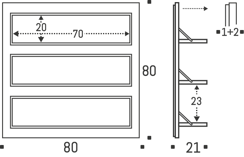 Fläpps Shelf 80×80-3 dimensions