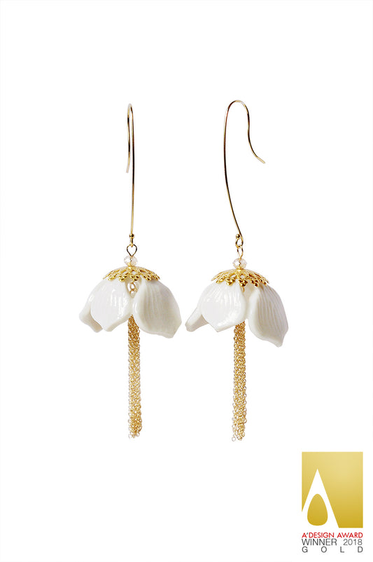 Porcelain Snowdrop Flower Tassel Earrings