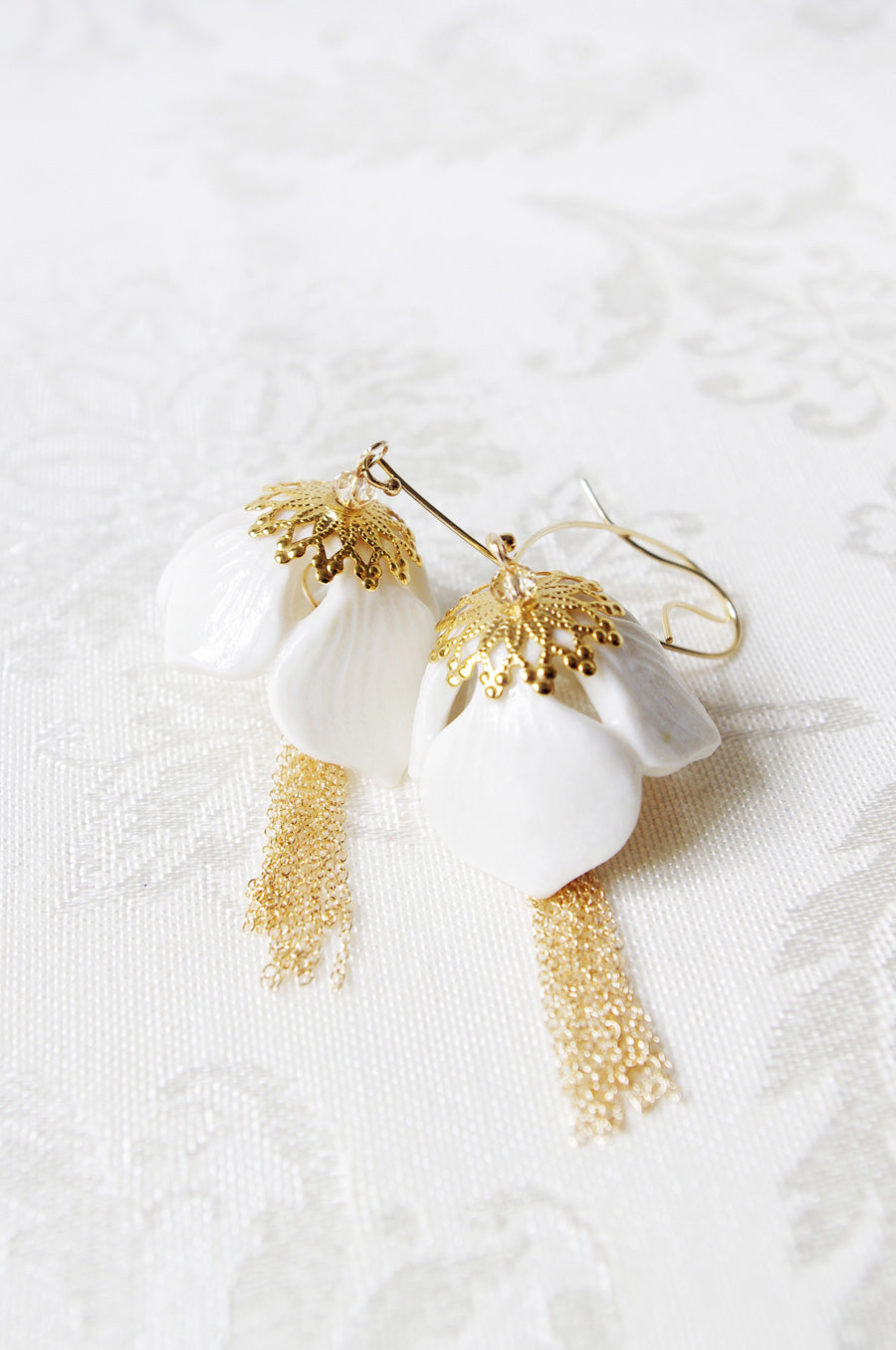 Porcelain Snowdrop Flower Tassel Earrings