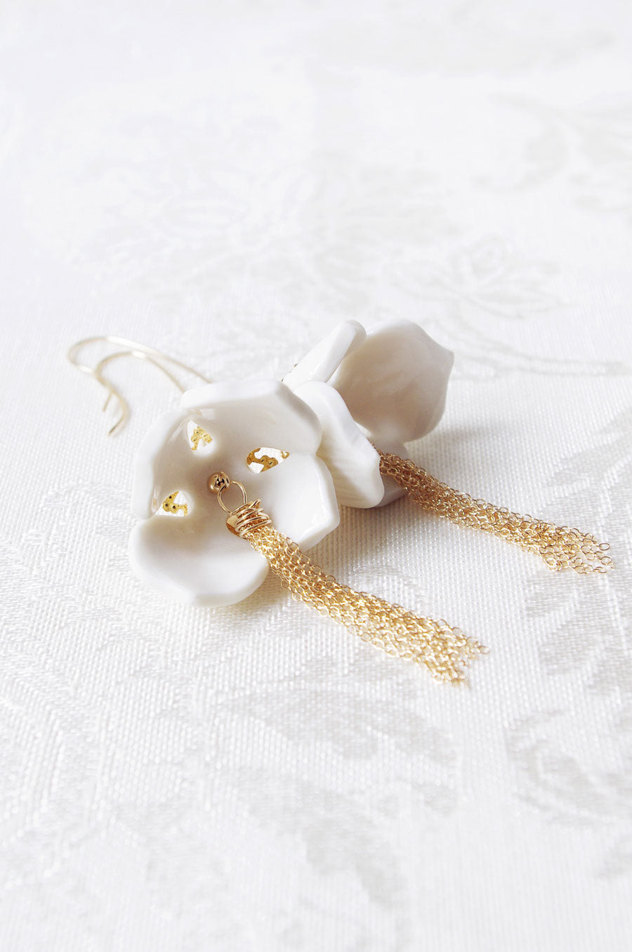 Porcelain Snowdrop Flower Tassel Earrings